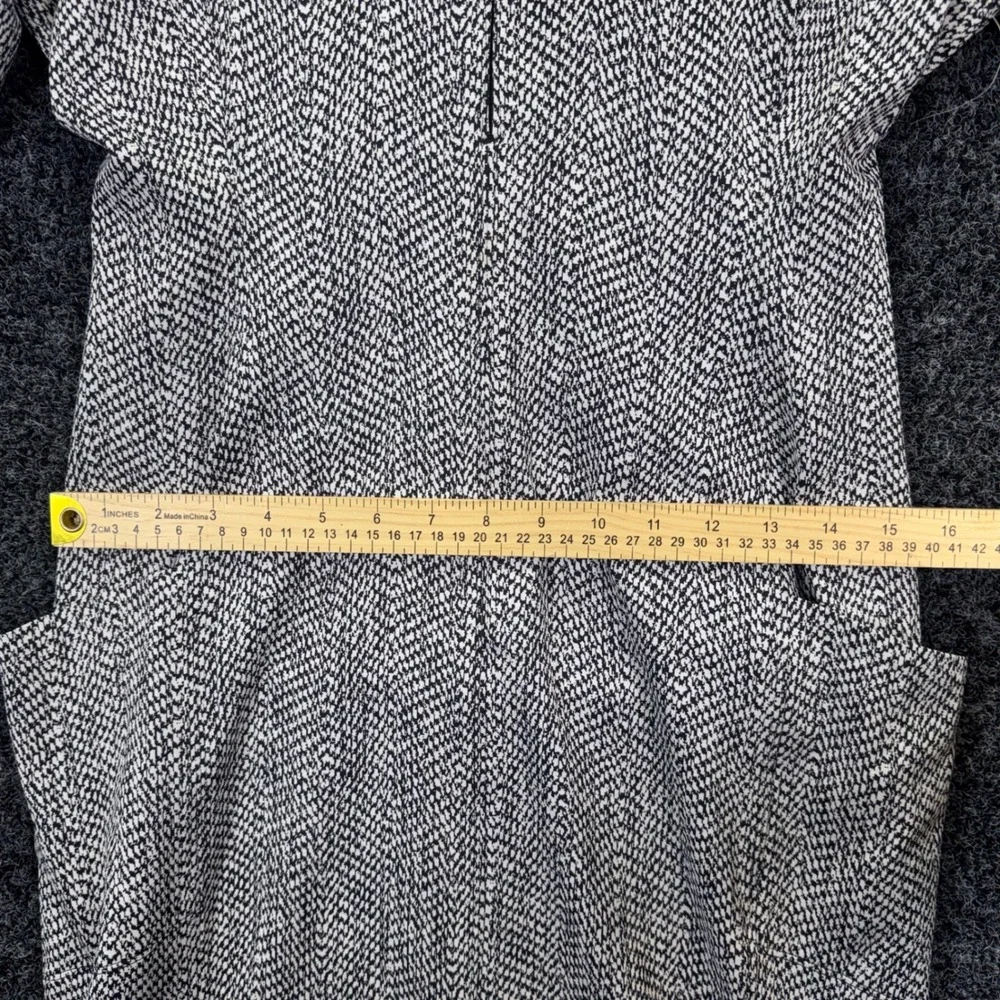 Athleta Black White Herringbone Zip Mock Neck Long Sleeve Dress Pockets Medium P - Picture 6 of 7